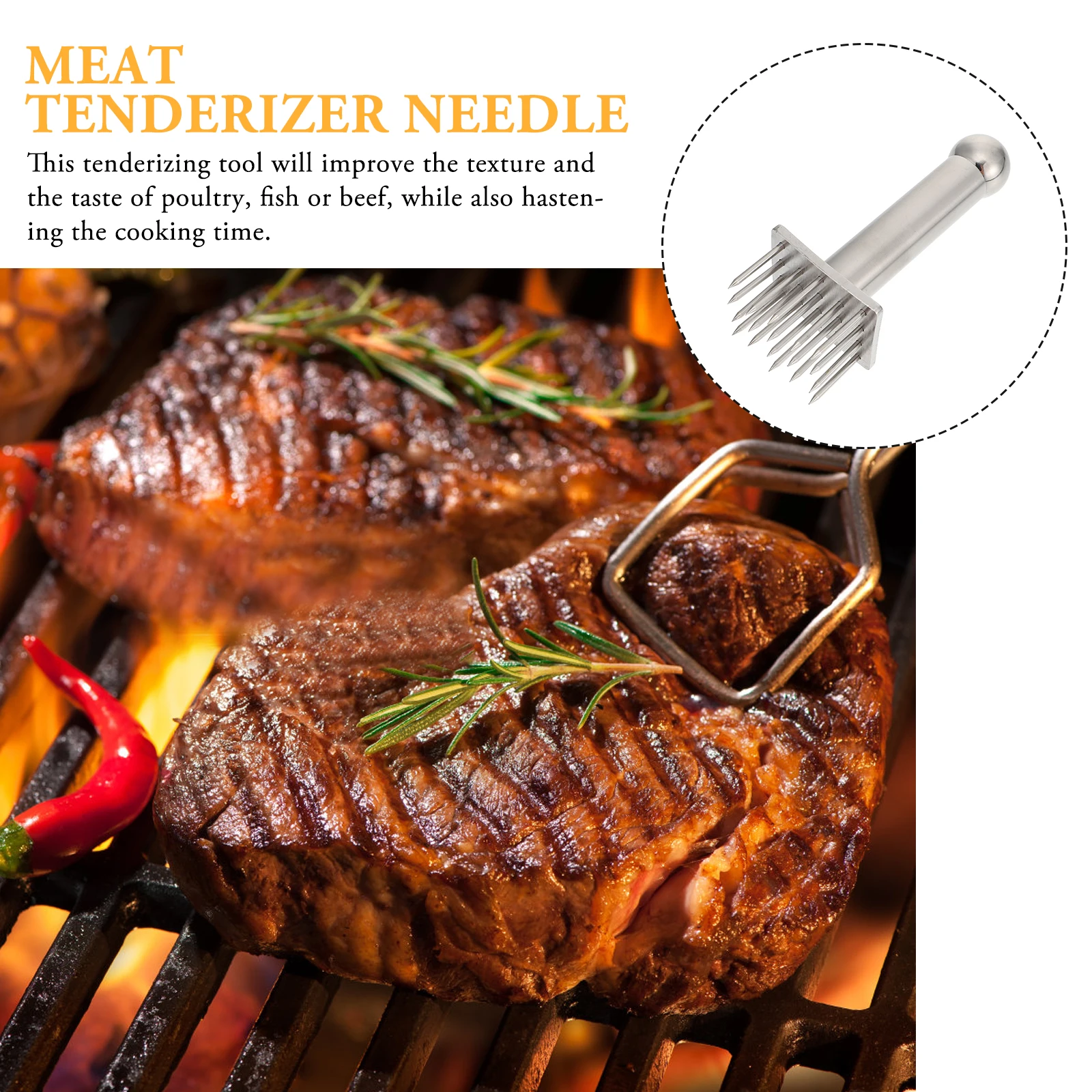 

1Pcs Stainless Steel Meat Tenderizing Tool Heavy Duty Needle Puncturing for Beef Pork Poultry Fish Fast Cooking Time Kitchen
