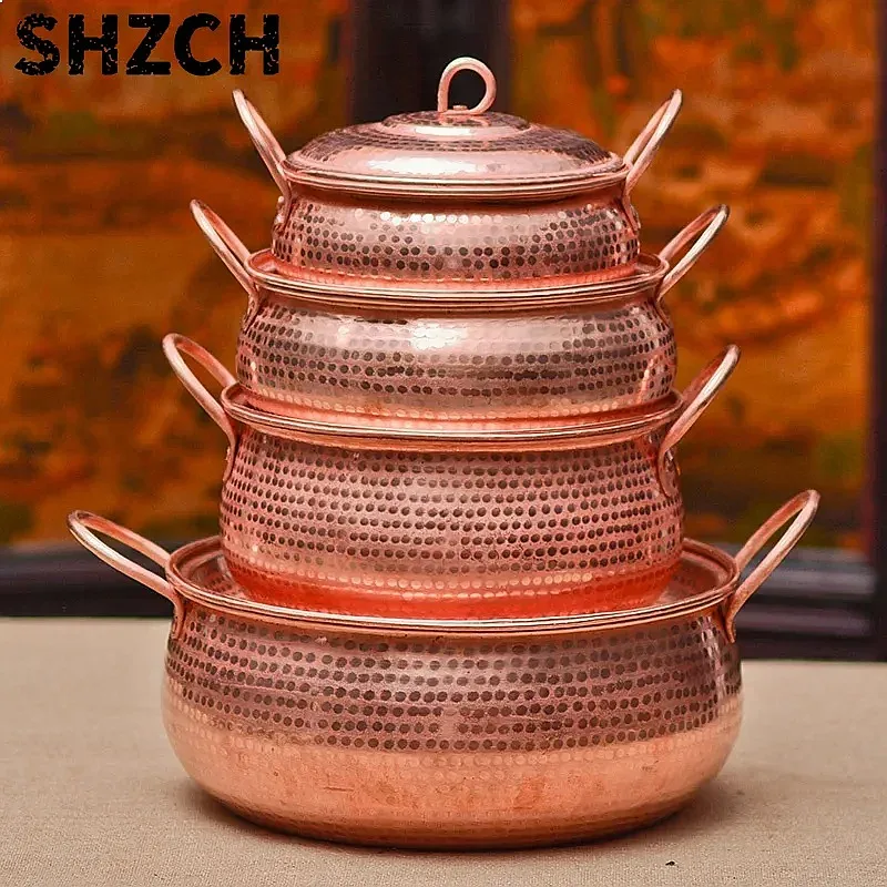 Retro Chinese Copper Paste Pot Thickened Gas Cooker Light Luxury Soup Pan with Lid