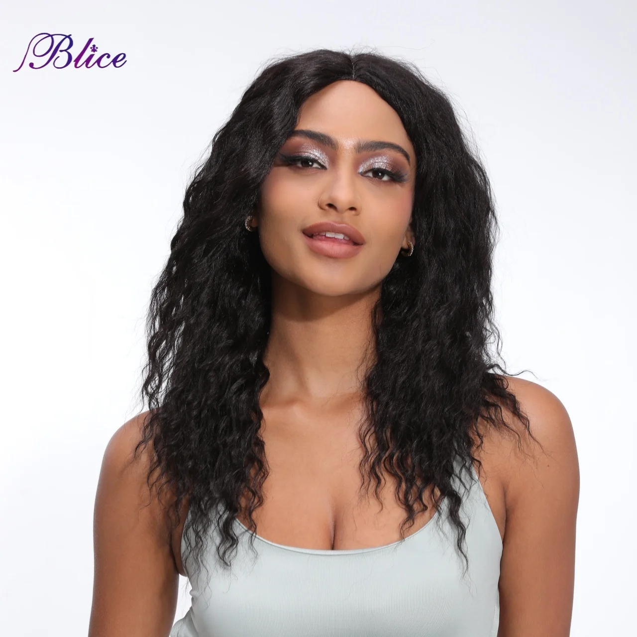 Blice Synthetic Curly Wig Long Hair Extensions With Closure Middle Part Women Wigs Mixed Natural Hair Black Blonde Brown Color