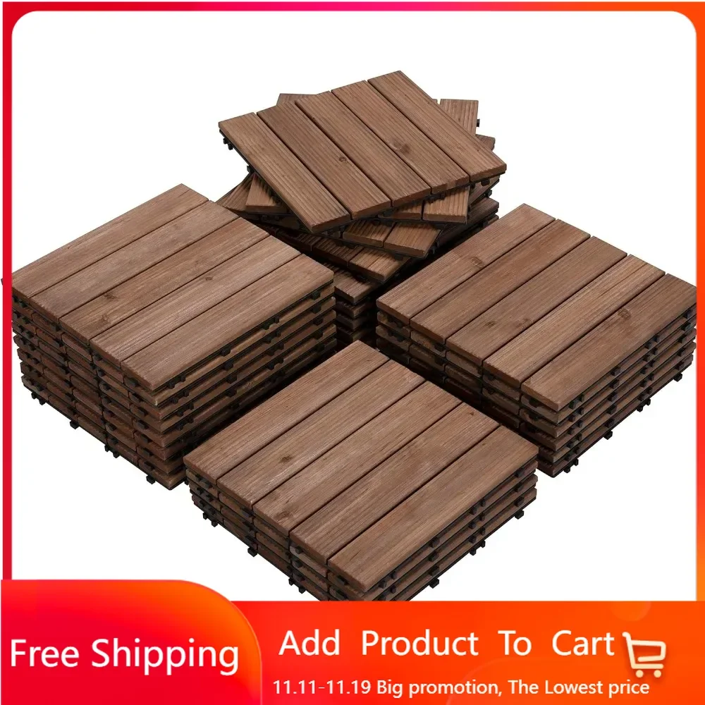 27 Uds. Azulejos entrelazados para terraza de Patio, baldosas de madera de 12x12 pulgadas, suelo exterior para Patio, jardín, terraza, junto a la piscina, marrón