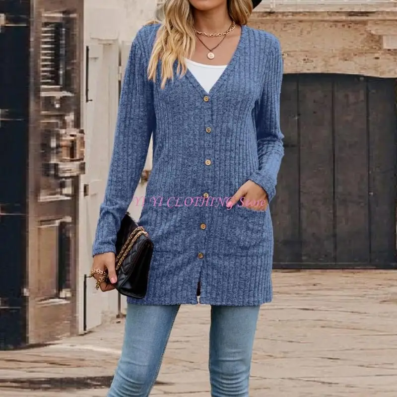 N5KF Women's Lightweight Soft Knit Cardigan Long Sleeve Front Opening with Pockets
