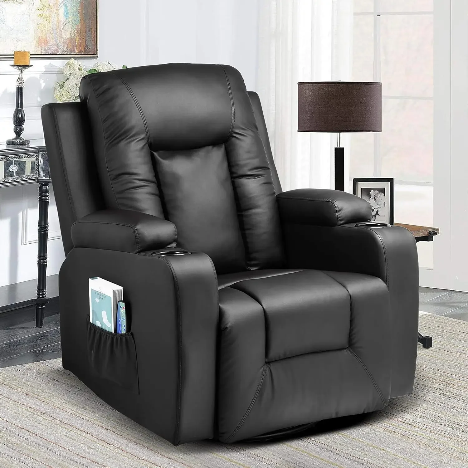 Furniture supplies COMHOMA Leather Recliner Chair Rocker with Heated Massage Ergonomic Lounge 360 Degree Swivel Single Sofa Seat