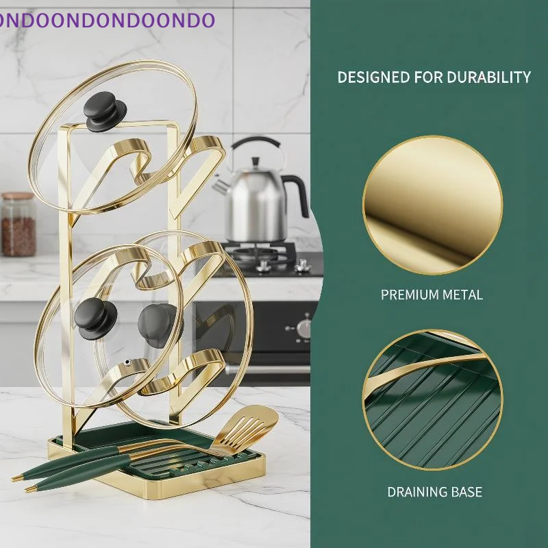 2/3 Tier Gold Pot Lid Storage Holder Detachable Drain Tray Multi-lid Capacity for Kitchen Cabinet Countertop
