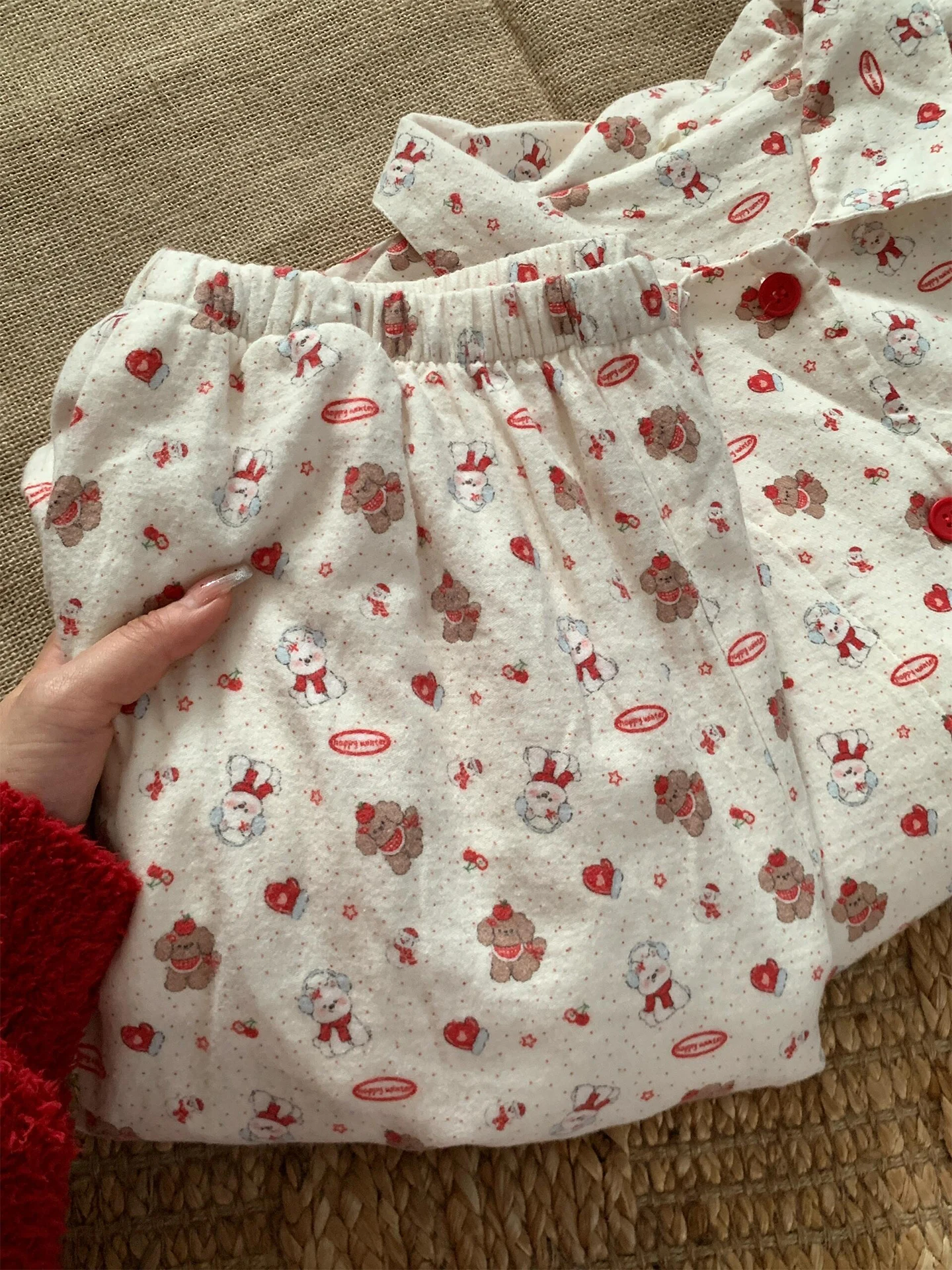 Cherry Print Sleepwear Set for Women Sweet Puppy Design Long Sleeve Long Pants Home Clothes Suitable for Outdoor Wear