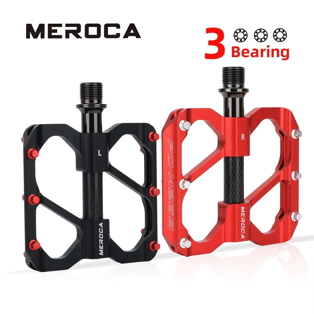 

MEROCA 1 Pair MTB Cycling Ultralight Pedal Bike Bicycle Sealed 3 Bearing Pedals Aluminum Alloy Non-slip Cleat Bike Part Pedals