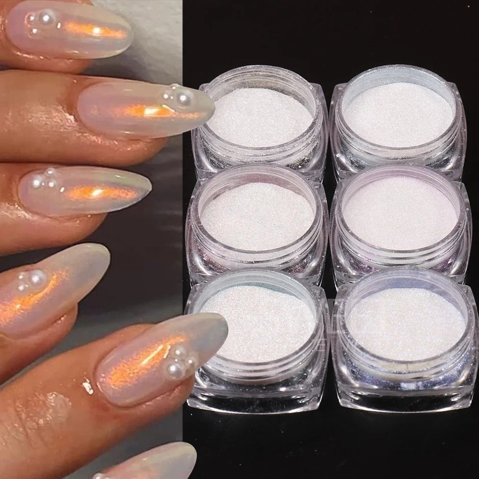 6-dozen Pearl Chrome nagelpoeder iriserende holografische Y2K nagelpigmentset Aurora Unicorn effect glitter wrijven decoratie