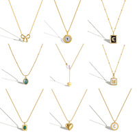 Vintage 304 Stainless Steel Link Cable Chain Heart Necklac Heart Bow Tie Round Square Pendant For Women 45cm Long,1 PC