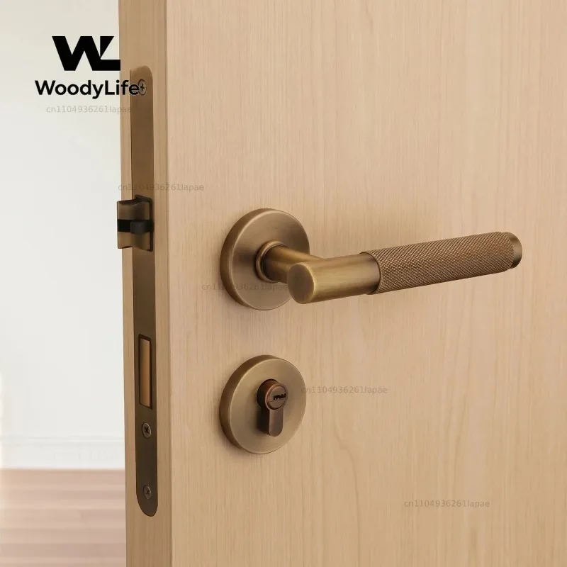 American Knurled Door Handle Light Luxury Bedroom Lock Magnetic Silent Gray Black Wooden Door Entrance Set