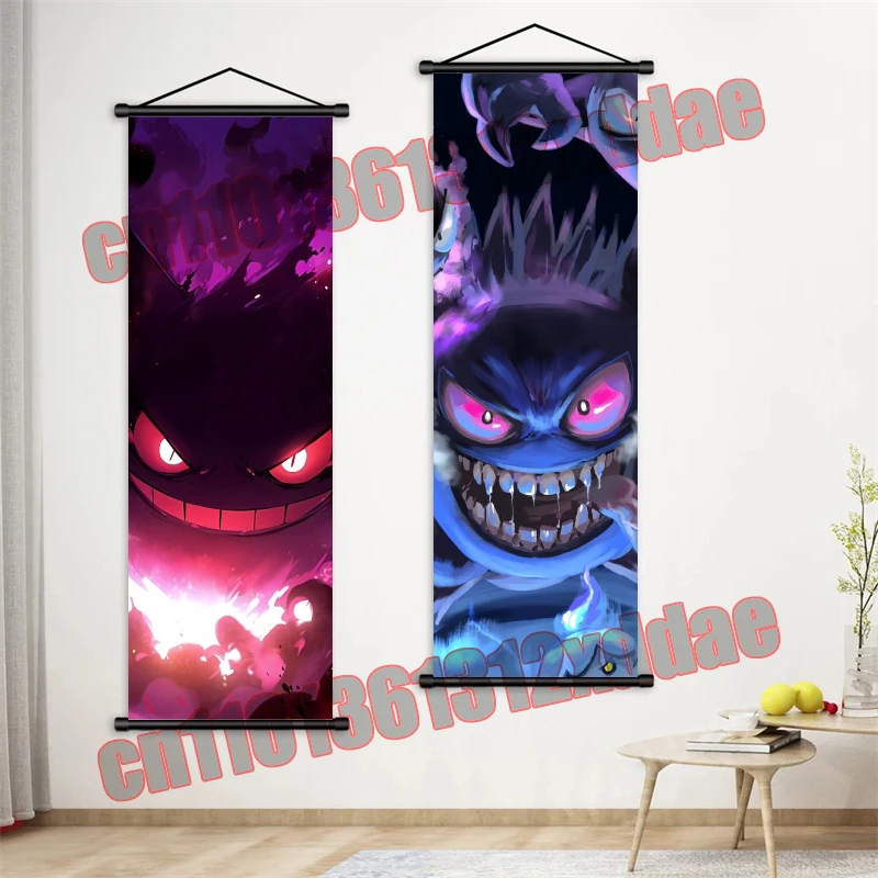 애니메이션 포켓몬, Gengar, 포스터 스크롤 드로잉 인쇄 아트 화이트 캔버스 홈 거실 배경 벽 장식 그림