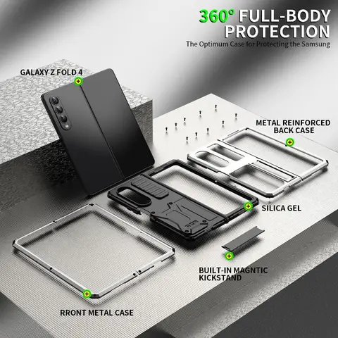 Kraftigt rustat militärt metallaluminiumsskal för Samsung Z Fold 4 5G stötsäkert reptåligt skal stativ skärmskydd 8 best sales Samsung Z Fold 4-fodral - №5