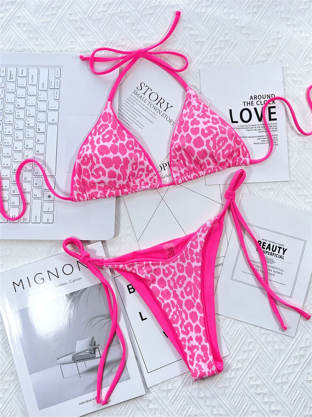 Thong Bikini Women - Sexy Pink Leopard Bikini Micro String