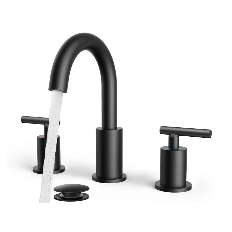 

Черный смеситель для ванной комнаты с 3 отверстиями, 8-дюймовый матовый черный смеситель для раковины с широким раскрытием и поворотным изливом на 360°, подходит для ванн 6-12 дюймов