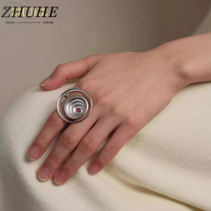 

chic Women's Copper Material Jewelry Accessories - Contemporary Open Spiral Ring, Unique LayeredStructure with Red Detail, Styl