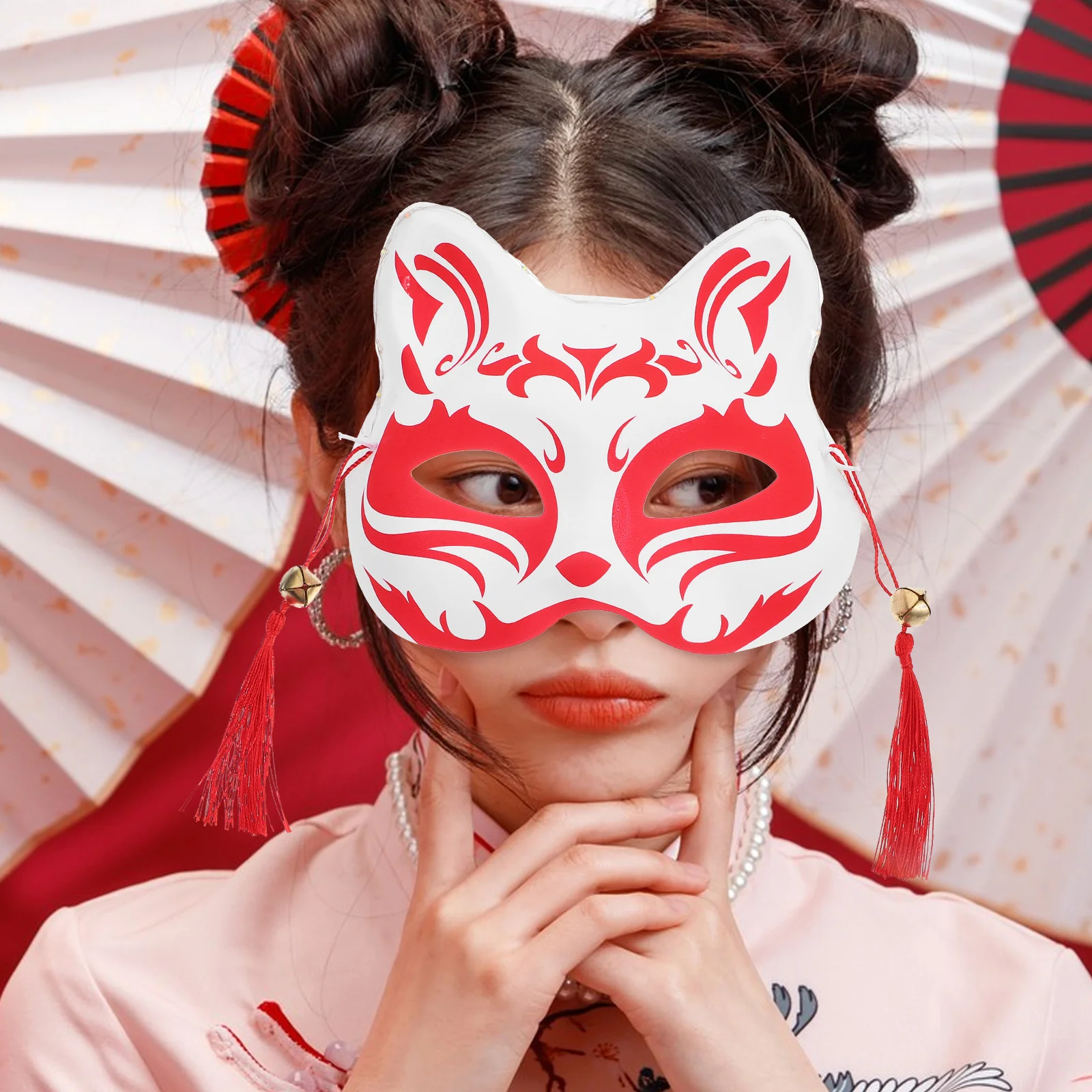 

Fox Mask and Fan Set Cosplay Masquerade Party Accessory Lightweight Comfortable Realistic Design for Festivals Dances