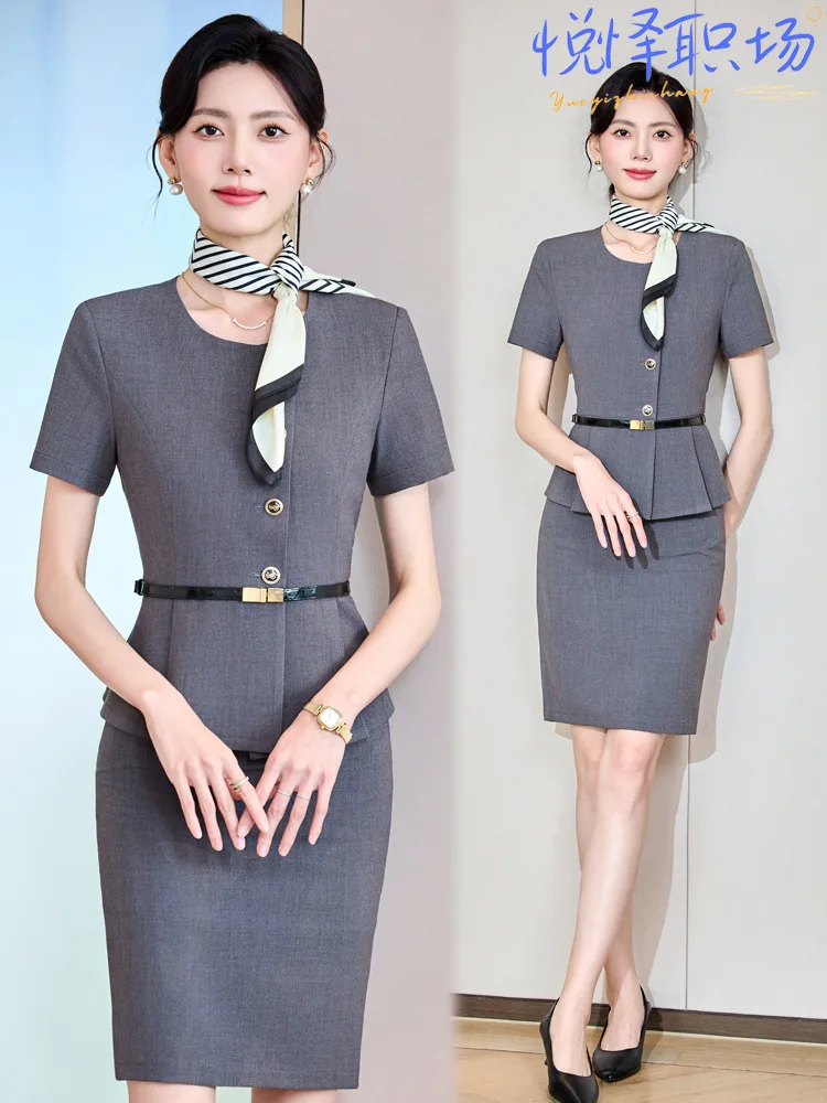 New style jewelry store manager workwear for women, high-end work attire, hotel front desk receptionist uniform, fashionable pro