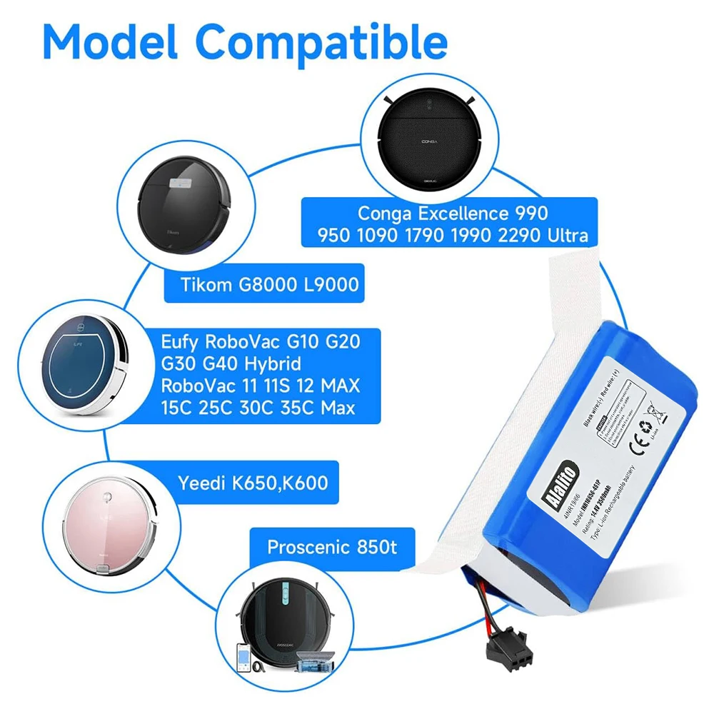 for Conga Excellence 990 950 1090 1790 1990 2290 Ultra,for Ultenic D5, for Venga 3000 3001 vacuum cleaner 4000mAh li-ion Battery