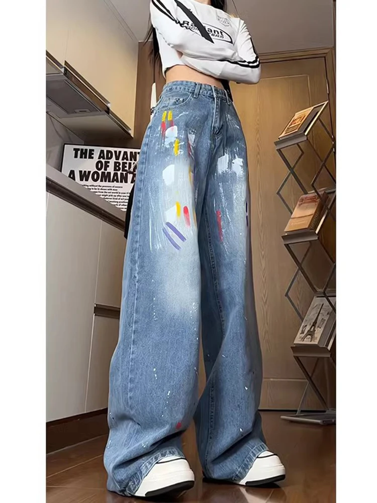 

Retro Waed American High Street Men's Jeans Spring Autumn Wide Leg Straight Loose Fit Durable Wear Resistant Faionable