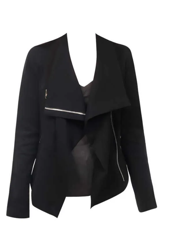 Fashionable Asymmetric Flip Collar Jacket Women's Autumn Winter Slimming High-End Feeling Zipper Top Commute Style Short Coat
