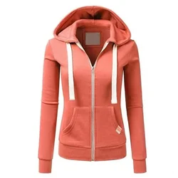 Women's Solid Color Sports Hooded Coat Fashion Long Sleeve Zipper Slim Warm Cardigan Coat Outdoor Leisure Sports Jackets