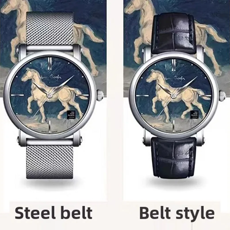 

Van Gogh Men's Quartz Watch Luxury Watch 44mm Fashion Quart Watches Stainless Steel Business Wristwatch Mirror Waterproof Clock