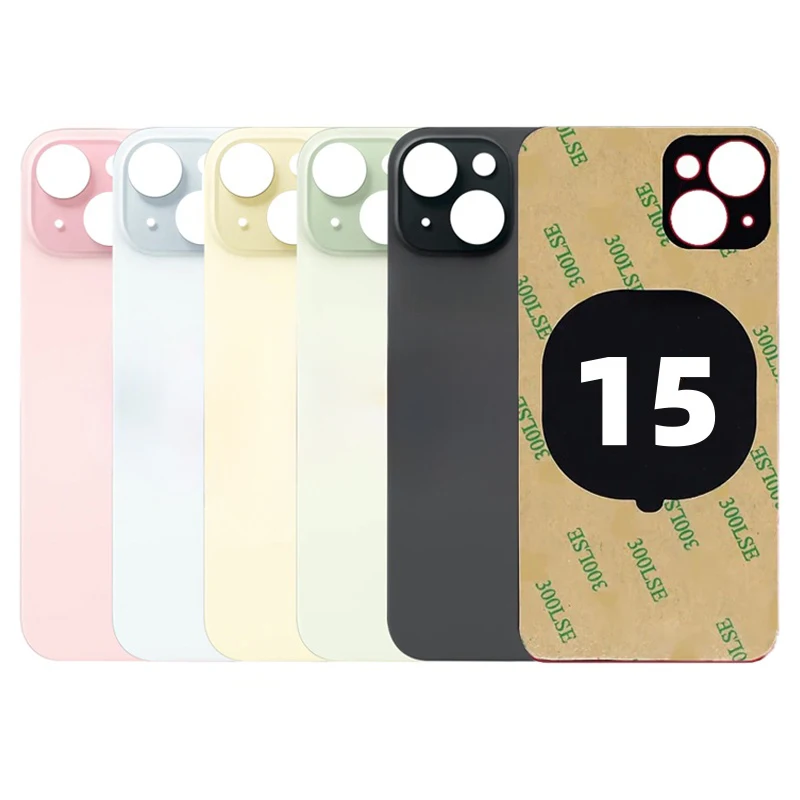 

For iPhone 15 Back Glass Panel Battery Cover Replacement parts optimal Big Hole Camera Rear Door Housing Case Bezel+Adhesive