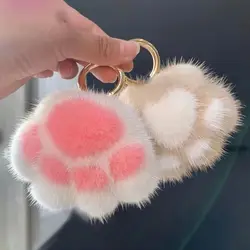 Couple Keychain Cat Paw Pendant Keychain Kawaii Soft Faux Fur Keychain Fluffy Charm Plush Toy Key Ring Backpack Car Key Pendant