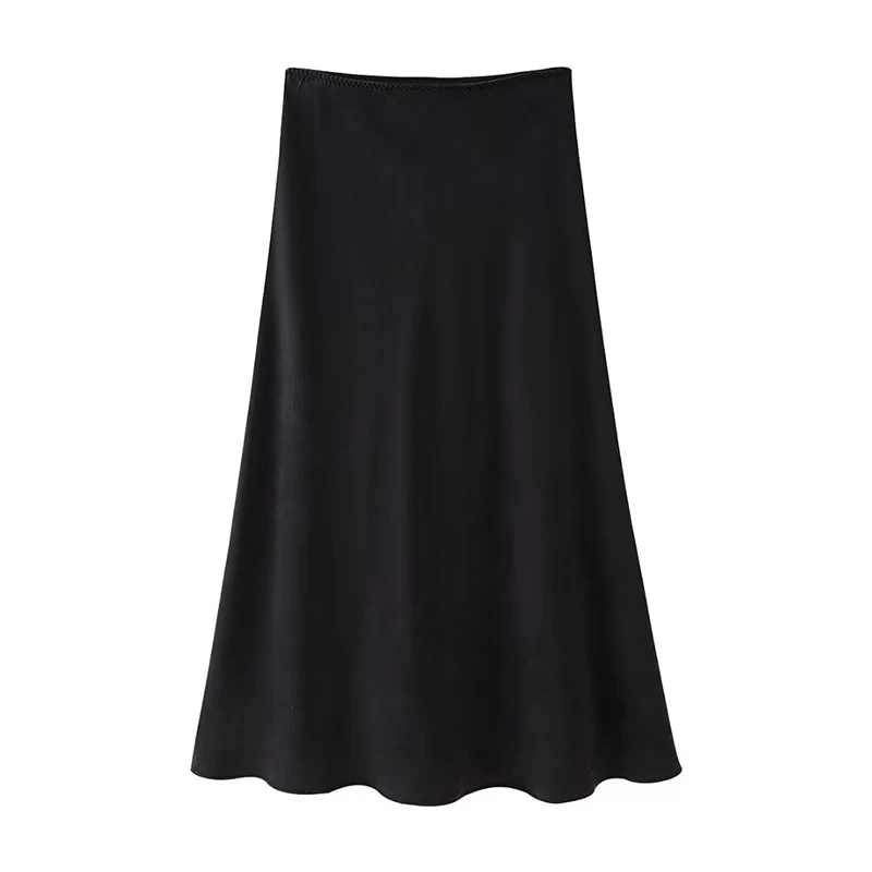 YENKYE High Street Women Mid Waist Satin A-line Midi Skirt Red Black Elegant faldas mujer