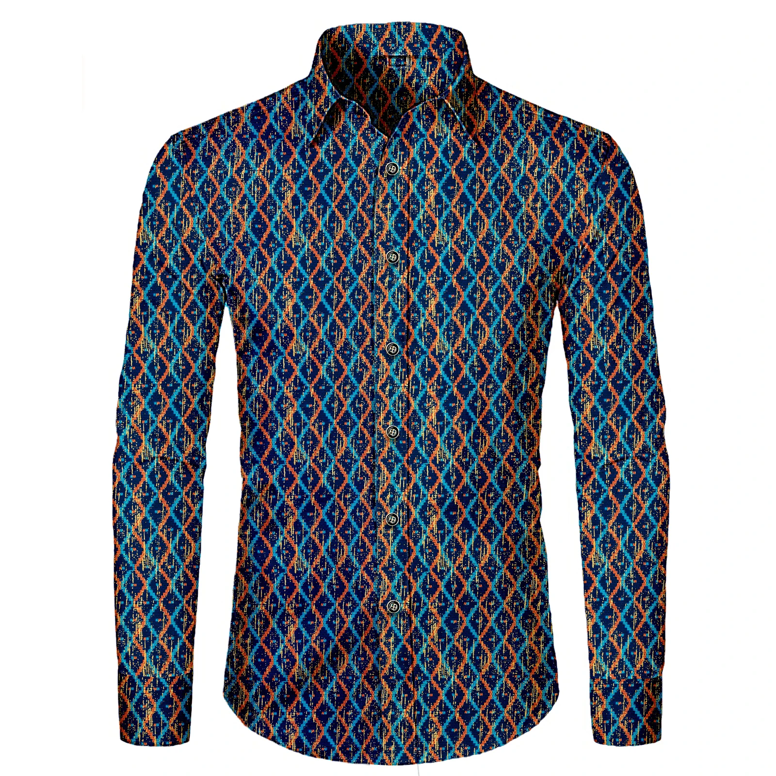 SEA&ALP Men's African Traditional Pattern Printed Dashiki Long Sleeve Button Down Shirts Slim Fit Ankara Tribal Top Shirt