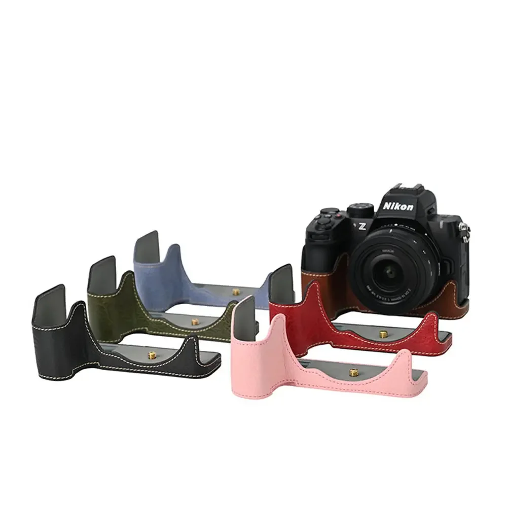 Litchi Pattern PU Leather Camera Half Body Case Cover For Nikon Z50ii With Shoulder Strap