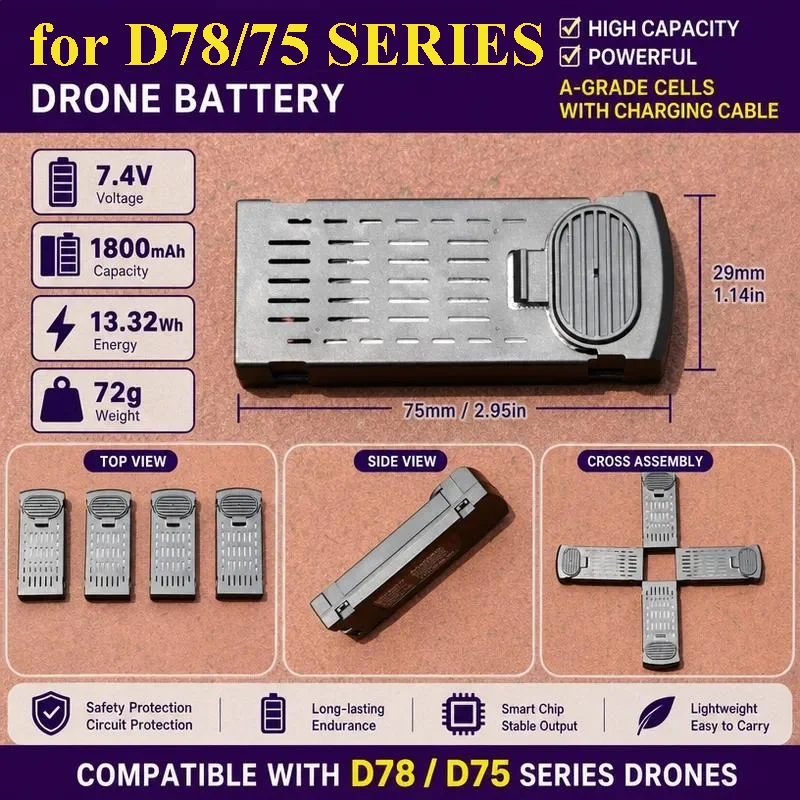 for Yidajia D78 D75 Model Aircraft Competition Training Drone Large Capacity 3.7V Lithium Battery Quadcopter Toy Accessories