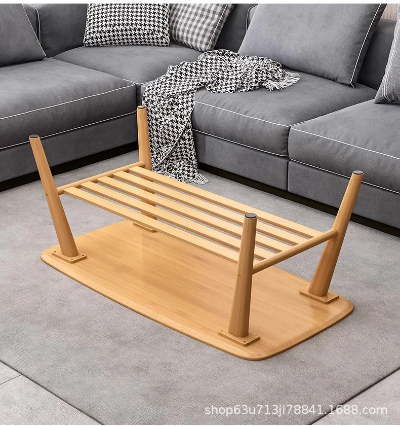 Coffee Table Living Room Center Minimalist Display 2-Tier Wood Coffee Table with Shelf Storage Mesa De Centro Elevable طاولة