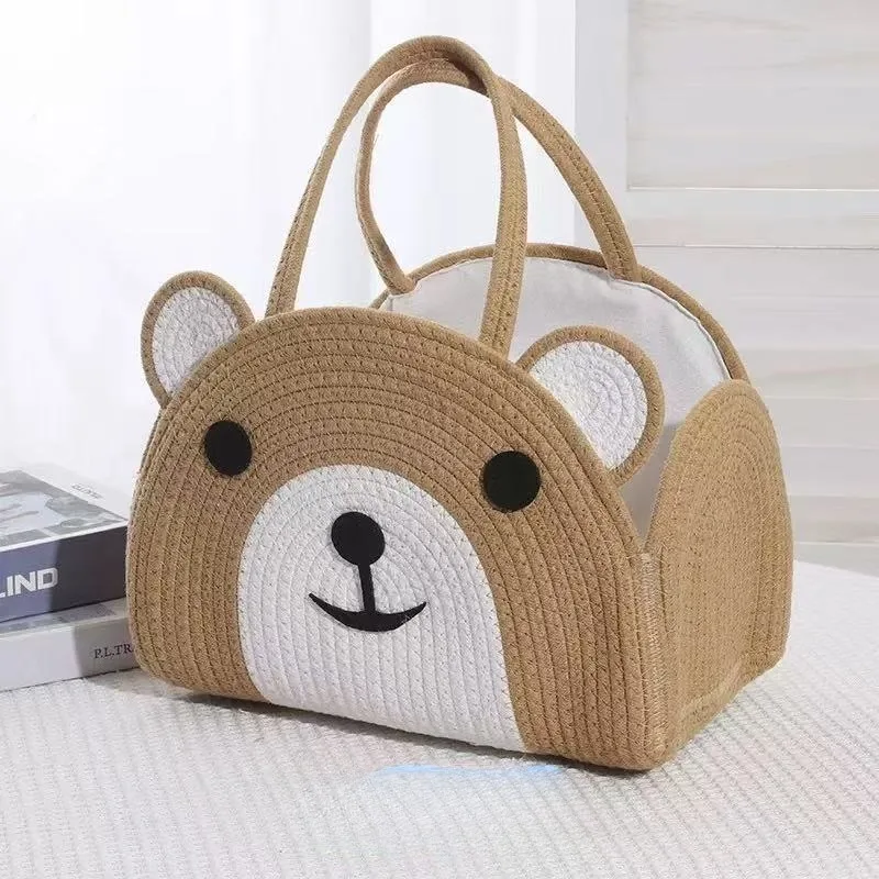 

Woven Cotton Rope Diaper Basket Tote Bag for Mom Instagram Style Handbag Organizer and Storage