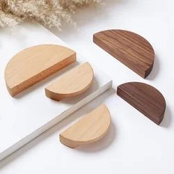 Nordic Wooden Cabinet Handles Big Semicircle Wood Furniture Door Pulls Black Walnut Wardrobe Pulls Half Moon Wood Pulls