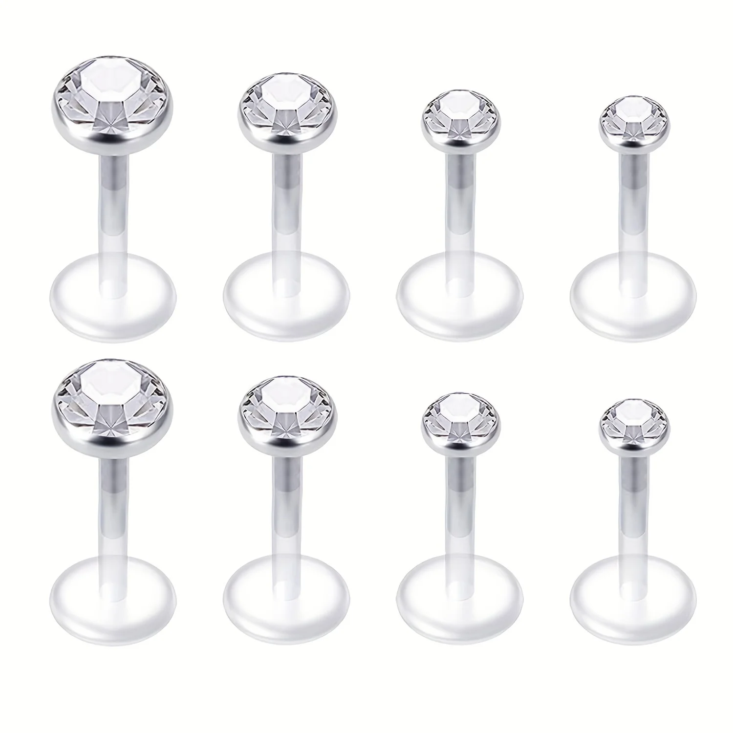 2PCS Rhinestone Plastic Clear Lip Studs 2/3/4/5mm Zircon Tragus Helix Stud Earrings Body Piercing Jewelry For Woman and Man