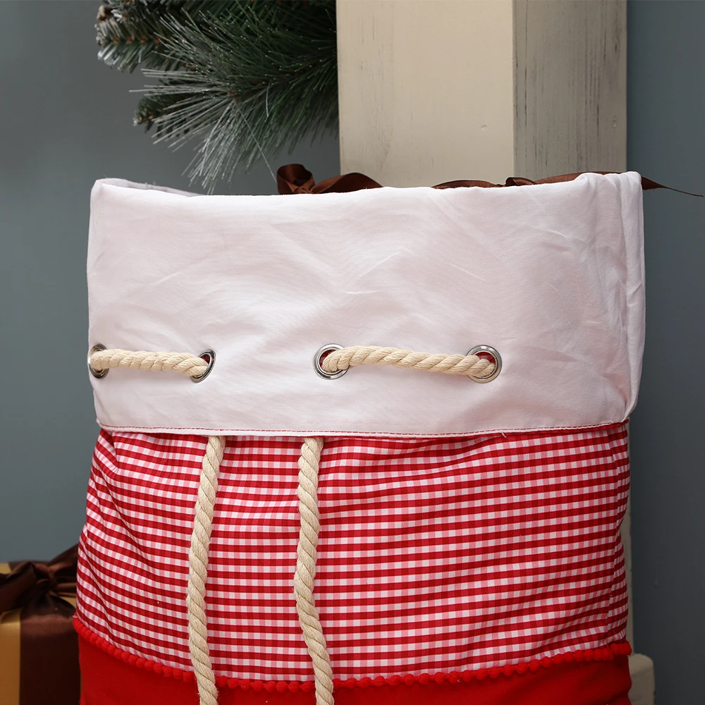 Large Christmas Santa Sack Polka Dot Stripe Plaid With Pom Pom Drawstring Personalized Xmas Oversized Canvas Gift Bag