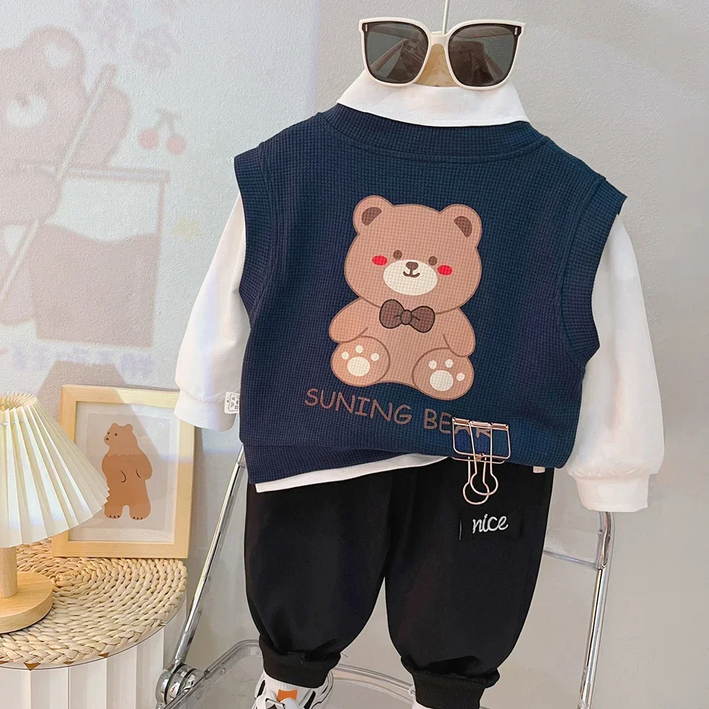 Autumn Children Clothing Sets Toddler Baby Boys Vest T Shirt Pants 3 Pcs Suit Infant Clothes Outfits Kids Sportswear 0-4 Years