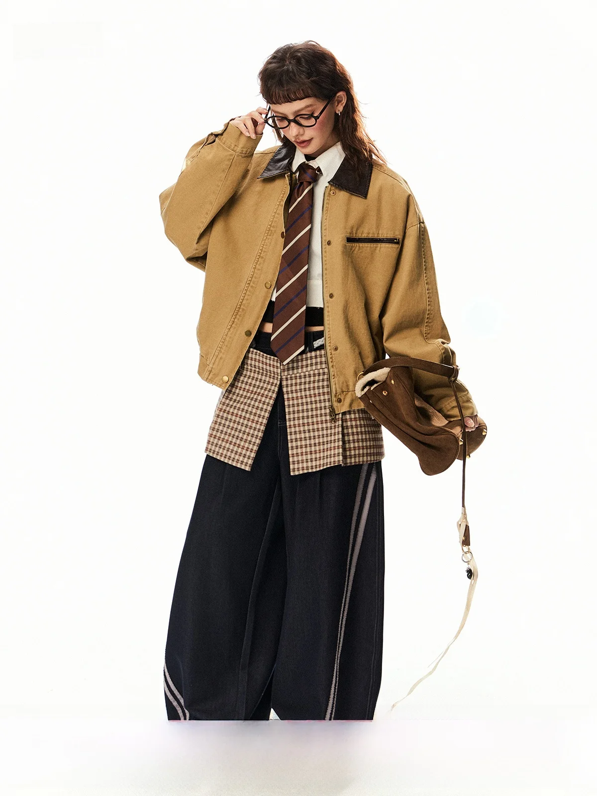 

EZEK American Retro Barn Sle ort Спецодежда Jaet Женская модная весна 2025 Хлопок с длинной застежкой-молнией