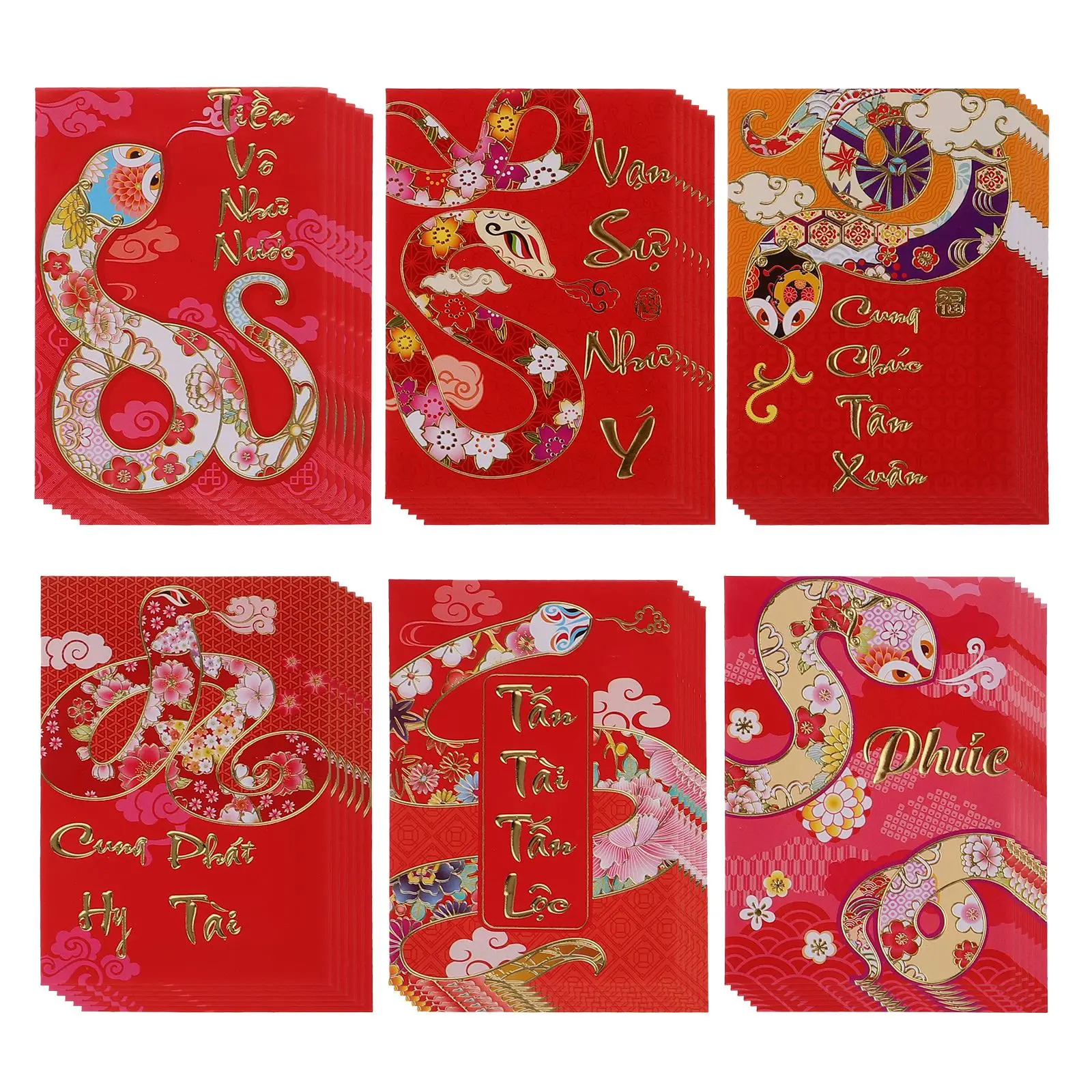 36pcs Vietnamese Red Envelopes Snake Year 2025 Chinese New Year Paper Bags Lucky Hongbao Pockets Envelope Cases Printing