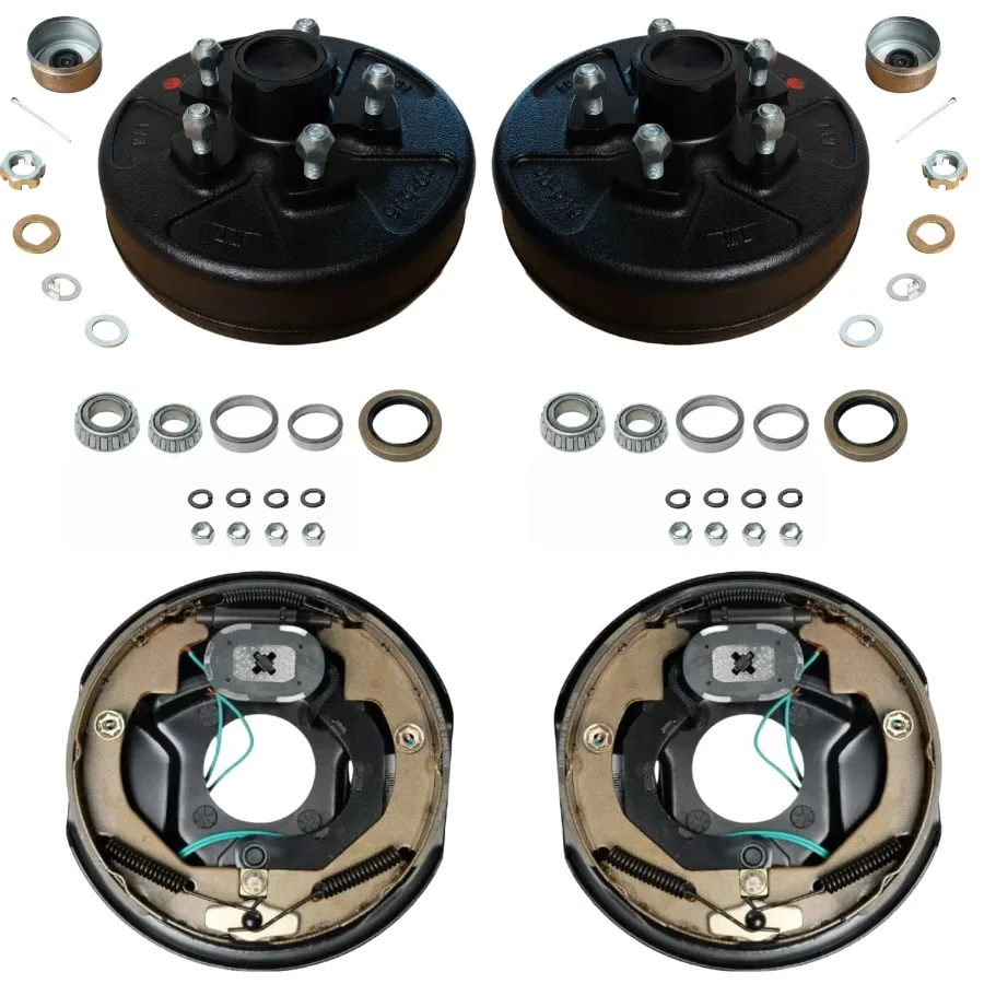 

Барабан + тормозной комплект 3,5K, 1 пара 5 на 5 предварительно увеличенных ступиц, 1 пара 10 x 21 4 ручных тормозов, идеально подходит для замены оси прицепа в Hea