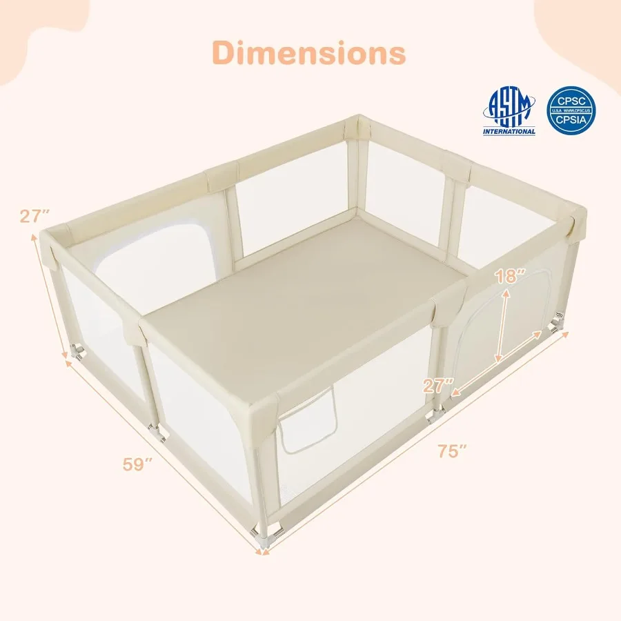 روضة أطفال كبيرة مقاس 75 بوصة × 59 بوصة مركز أنشطة للأطفال الصغار مع أبواب بسحاب حقيبة تخزين شبكية للاستخدام الداخلي والخارجي وساحة لعب للأطفال #6