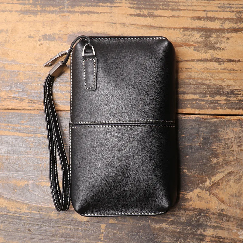 Neue Herren-Clutch aus echtem Leder, weiche Leder-Reißverschluss-Langbörse aus hochwertigem Rindsleder, lässige Handtasche – Detail 6