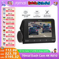 70mai Ultra HD 4K Dash Cam A810 Global Version Built-in GPS ADAS 150°FOV Motion Detection DVR Support Rear CamParking Montioring