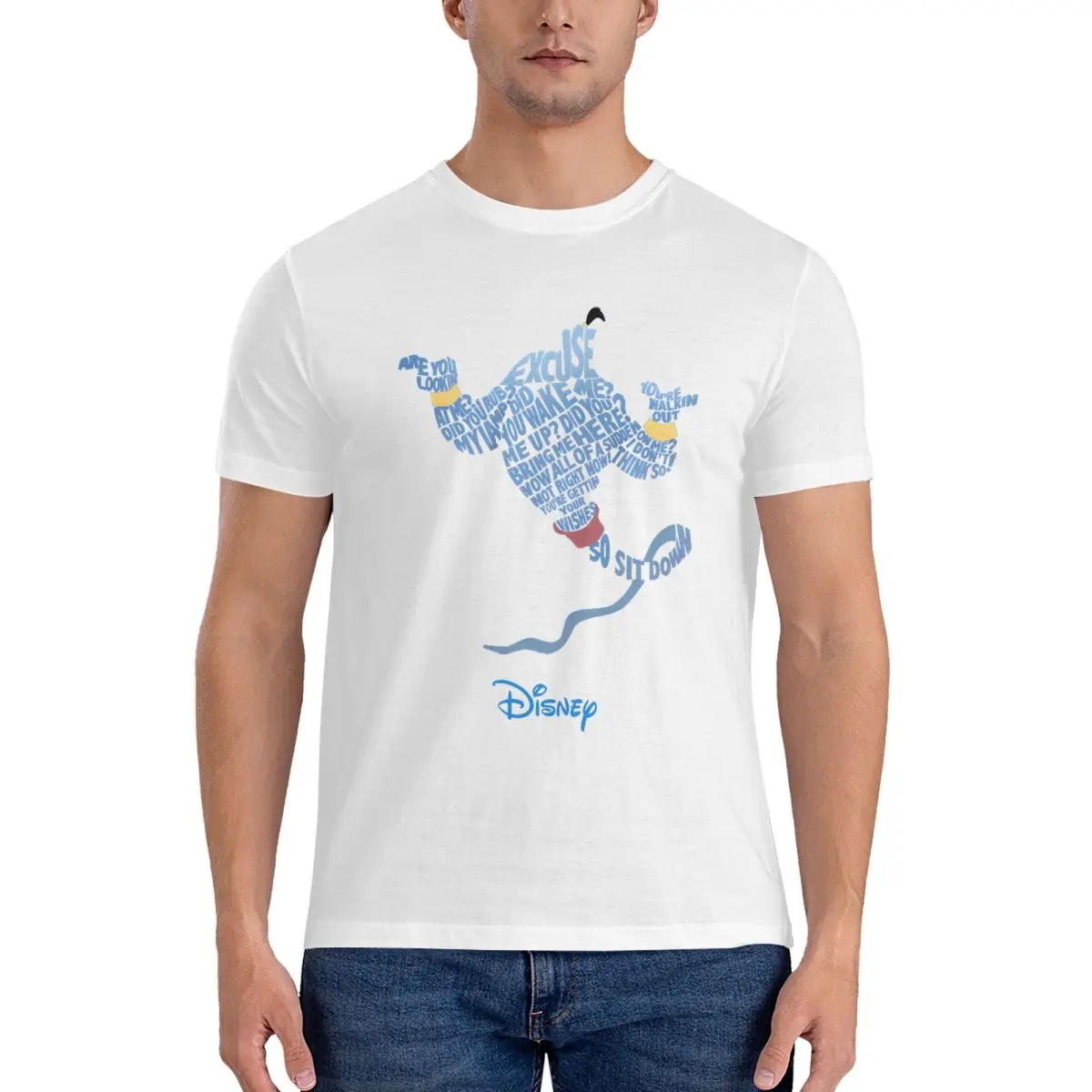 Men's T-Shirts Did You Wake Me Up Humor 100% Cotton Tees Short Sleeve Disney Aladdin Cartoon Film T Shirts Crew Neck Tops