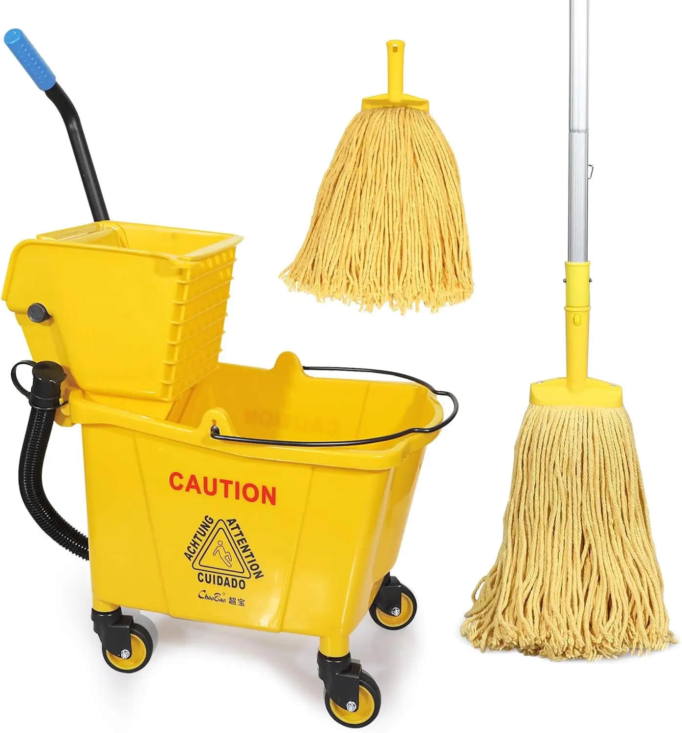 

35-Qt Side Press Wringer Mop Bucket on Wheels, Yellow, with Mop and Head