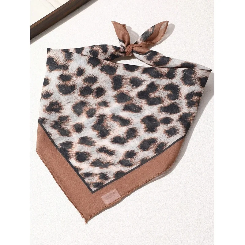 1pc Women Leopard Print Cotton Linen Hair Bandana Triangle Head Scarf Vintage Cheetah Kerchief Headband Hair Accessories