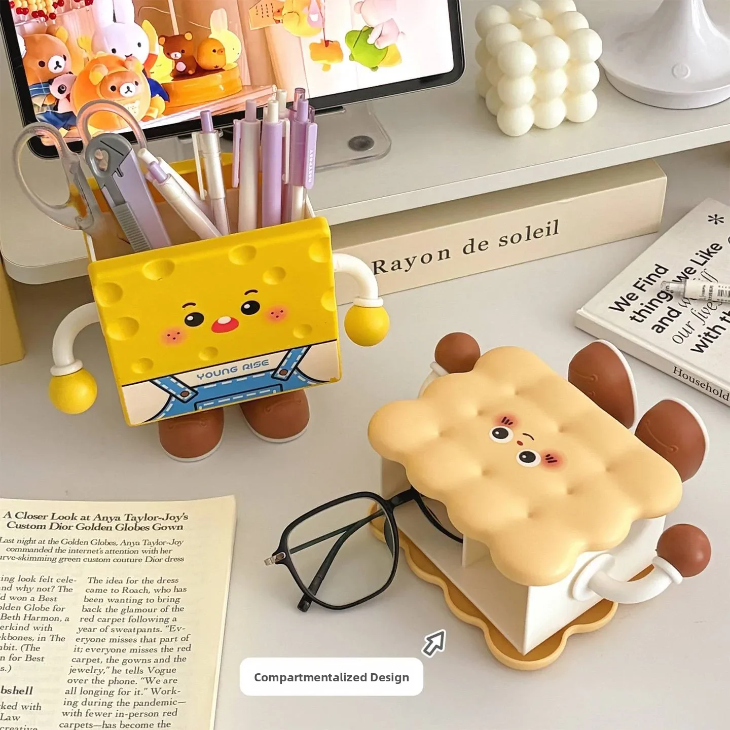 Large Capacity Cheese Cartoon Pen Holder Student Desktop Multi-functional Stationery Storage Bucket High Aesthetic Value Orga...