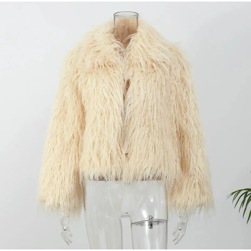 Furry Faux Fur Warm Short Coats Women Elegant Long Sleeve Thickened Jacket Winter Clothes 2024 New Lady High Street Outwear Tops