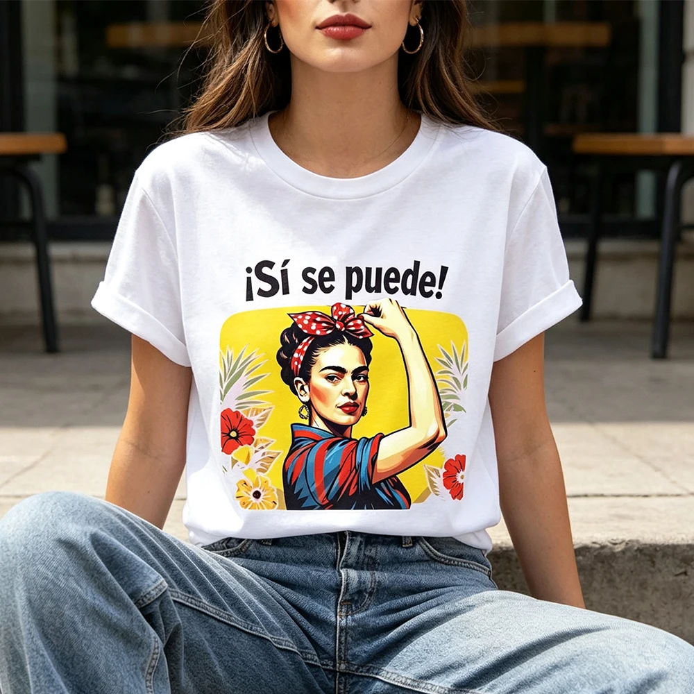 Camiseta para mujer inspirada en Frida Kahlo, camiseta informal de algodón de manga corta a la moda de verano para mujer, idea de regalo, ropa creativa
