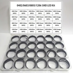 1200 sztuk/partia SMD LED Kit 0402 0603 0805 1206 czerwony/zielony/niebieski/biały/żółty/pomarańczowy diody zestaw 6 kolorów każdy 50 sztuk