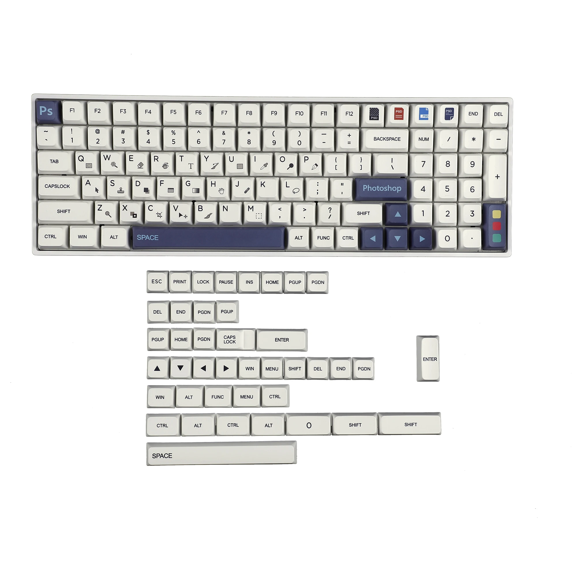 142 Keys PS MDA Profile Dye Sub Thick PBT Keycaps Ergonomic Keycap for Photoshop TKL GK61 64 68 75 87 96 104 GMMK MX Keyboard